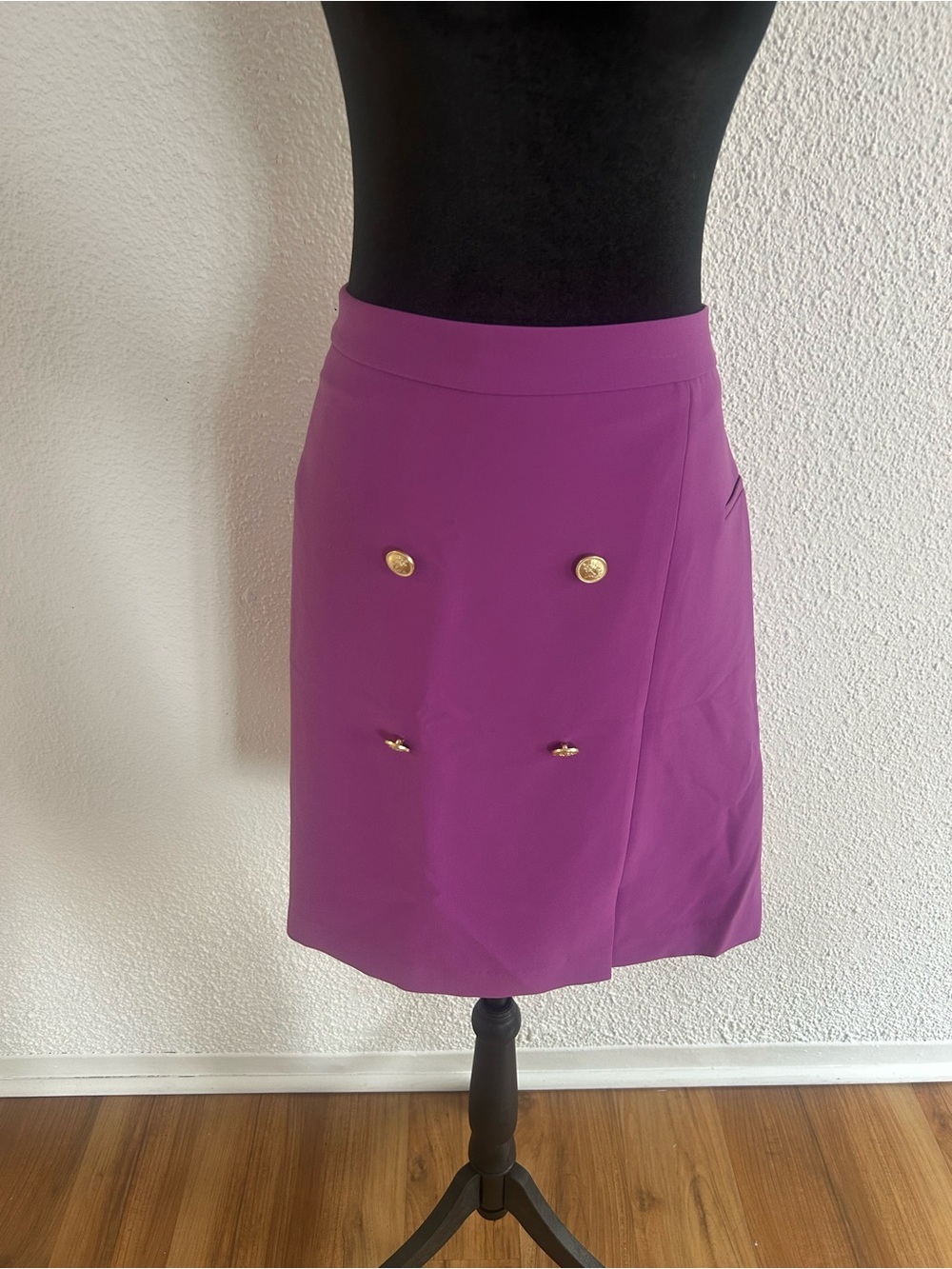 ESQUALO Magenta Double-Button Pencil Skirt